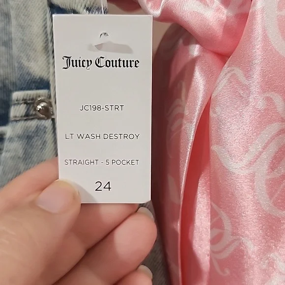 Juicy Couture Melrose Wash Indigo Studded Chain Girlfriend Jeans Women's 24 NWT - Picture 6 of 6